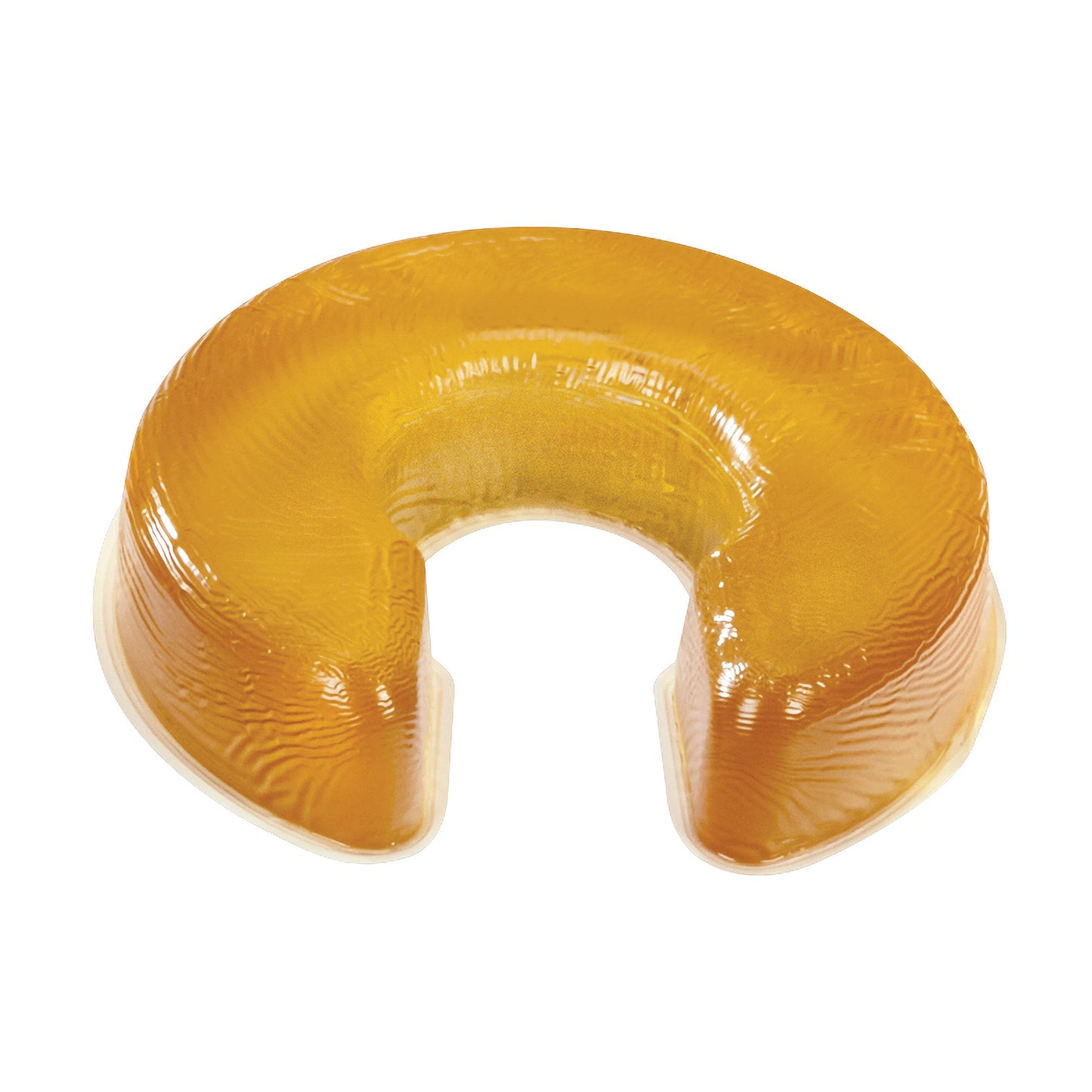 The AliMed AliGel Horseshoe Donut is a semi-circular, yellow gel cushion designed for head and neck support, with a smooth surface.