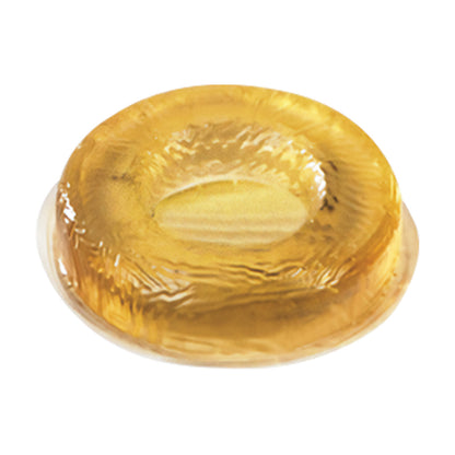 AliMed AliGel Head Donut, a circular, amber-colored cushion, designed for supporting the head and neck, shown from an angled view.