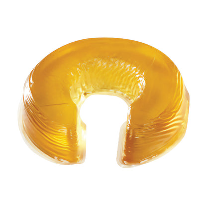 The AliMed AliGel Horseshoe Donut is a transparent, amber-colored cushion shaped like a horseshoe with a cutout in the center.