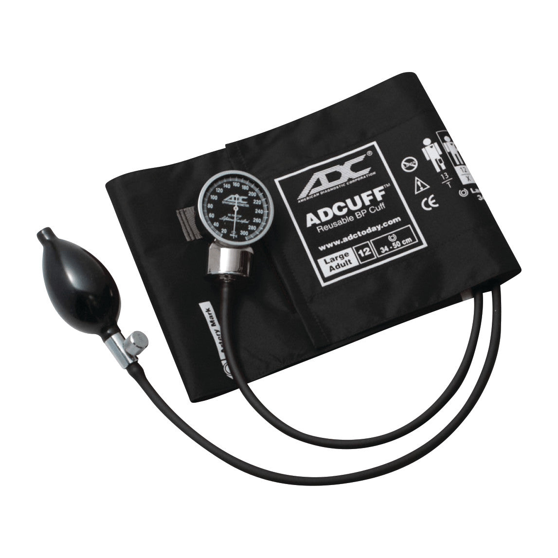 ADC Diagnostix 700 Pocket Aneroid Sphygmomanometer, featuring a black blood pressure cuff, gauge, and inflation bulb with tubing.