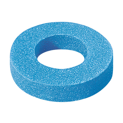 Blue foam ring with a central hole, labeled AliMed Disposable Foam Head Donut, designed for head support or cushioning.