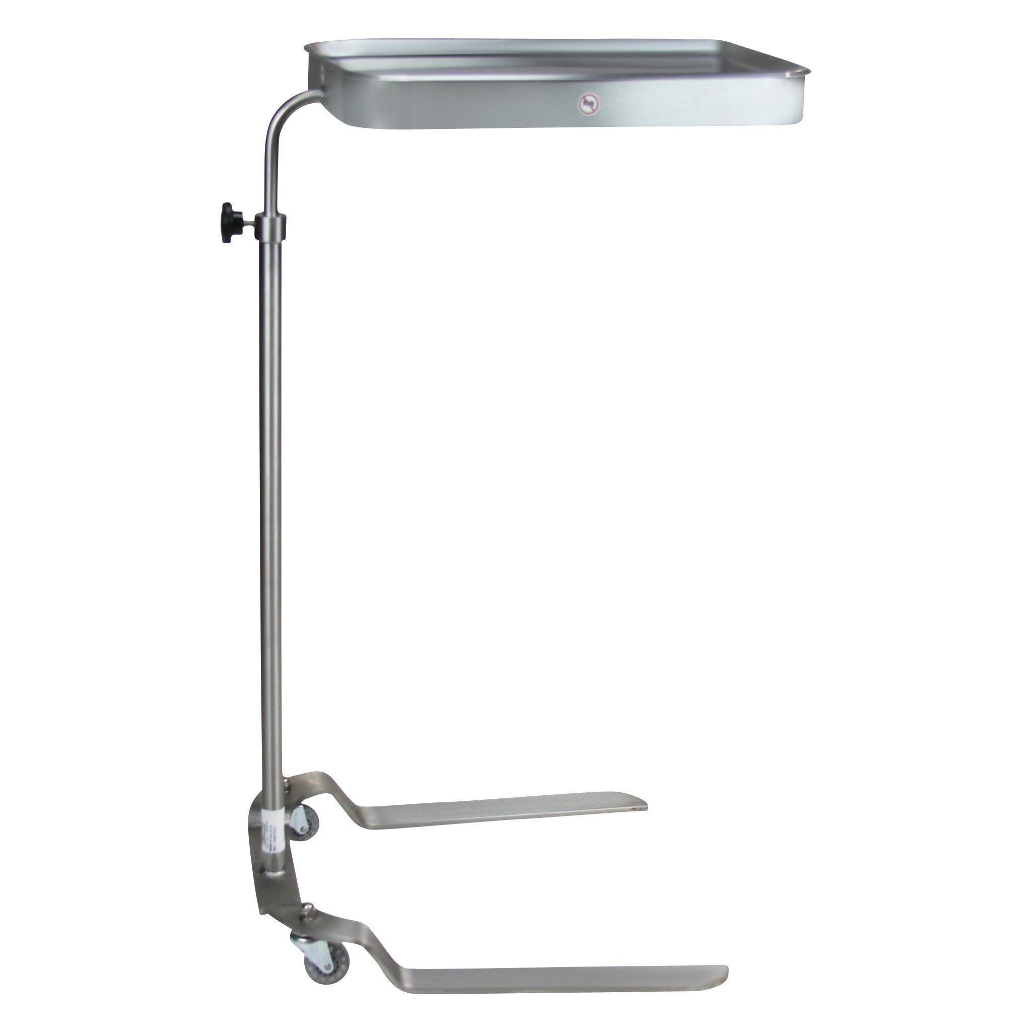 The image shows a Blickman Newark Mayo Stand with a stainless steel tray and base, featuring wheels for mobility and adjustable height.