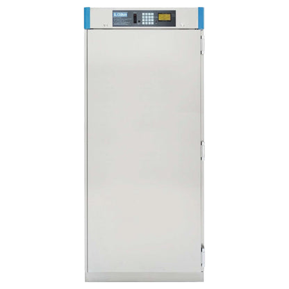 Blickman 4-Shelf Digital Warming Cabinet with a digital control panel, featuring a stainless steel door and hinges on the right side.
