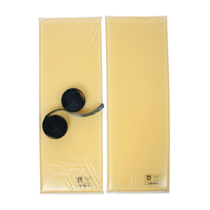 Two yellow AliMed AliGel Wilson Pad Set pieces with black rolled straps, set on a white background.