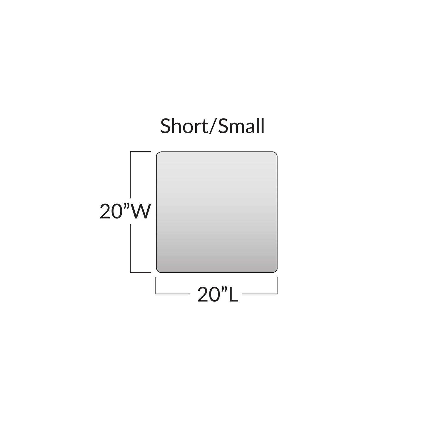The image displays the Action Surface Overlay, a square measuring 20 inches in width and length, labeled as "Short/Small."