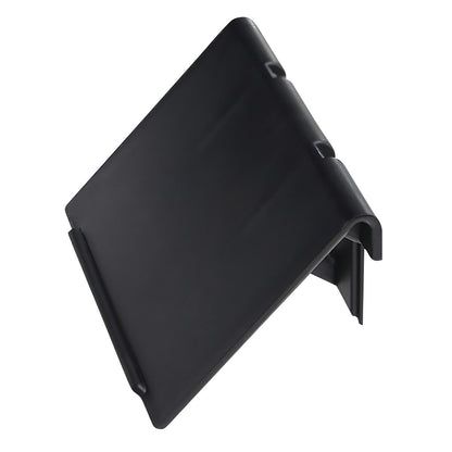 A black Extended Label Holder for Quantum Economy Shelf Bin, designed to attach to the front edge of a shelf for holding labels.