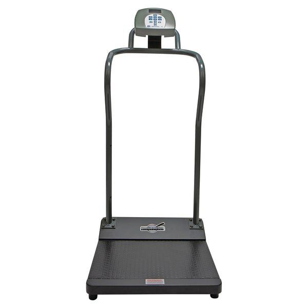 Health o meter KG Digital Platform Scale featuring a sturdy platform, handrails for support, and a digital display panel.