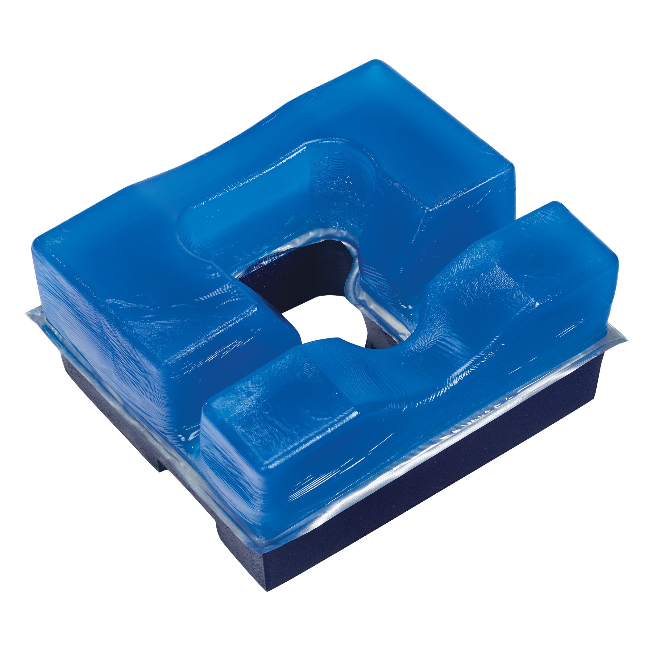The AliMed AliBlue Gel Prone Head Pad is a blue cushion designed to support and protect the head during prone positioning.