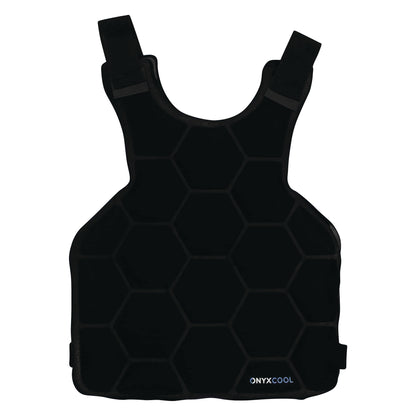 A black Xena Therapies Onyx Cool Safety Pro Vest with hexagonal patterns and adjustable shoulder straps.