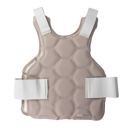 The Xena Therapies Onyx Cool Safety Pro Vest features hexagonal padding and white straps for secure fastening.