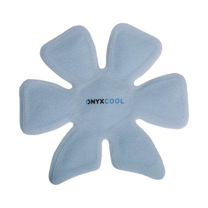 Light blue, flower-shaped Xena Therapies Onyx Cool Cap with brand logo in the center.