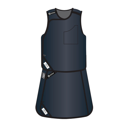 An AliMed Grab n Go Vest and Kilt Set, Male, in dark blue with a pocket and adjustable straps, designed for protective use.