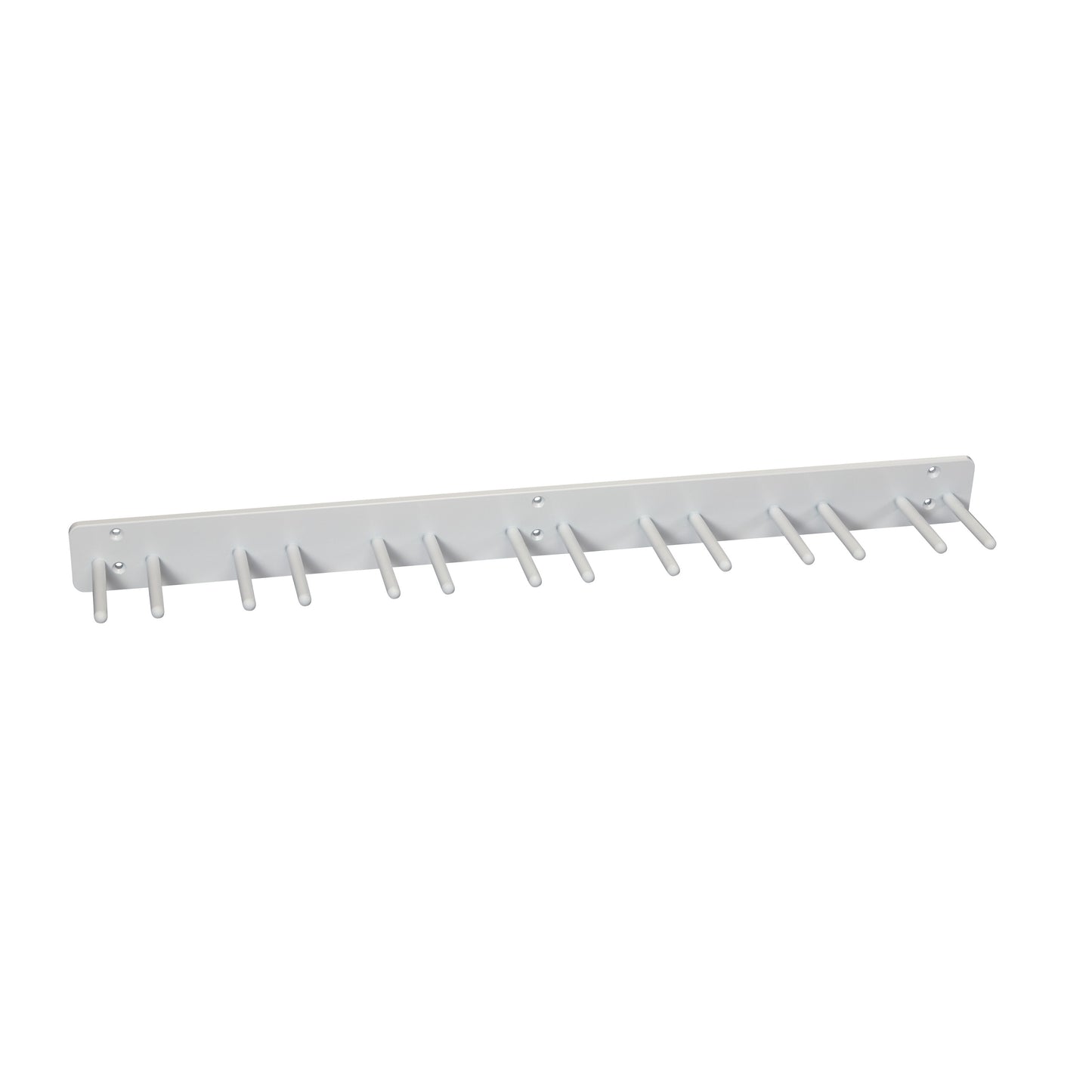AliMed Wall Apron Rack is a gray wall-mounted rack with 11 evenly spaced pegs for hanging aprons or similar items.