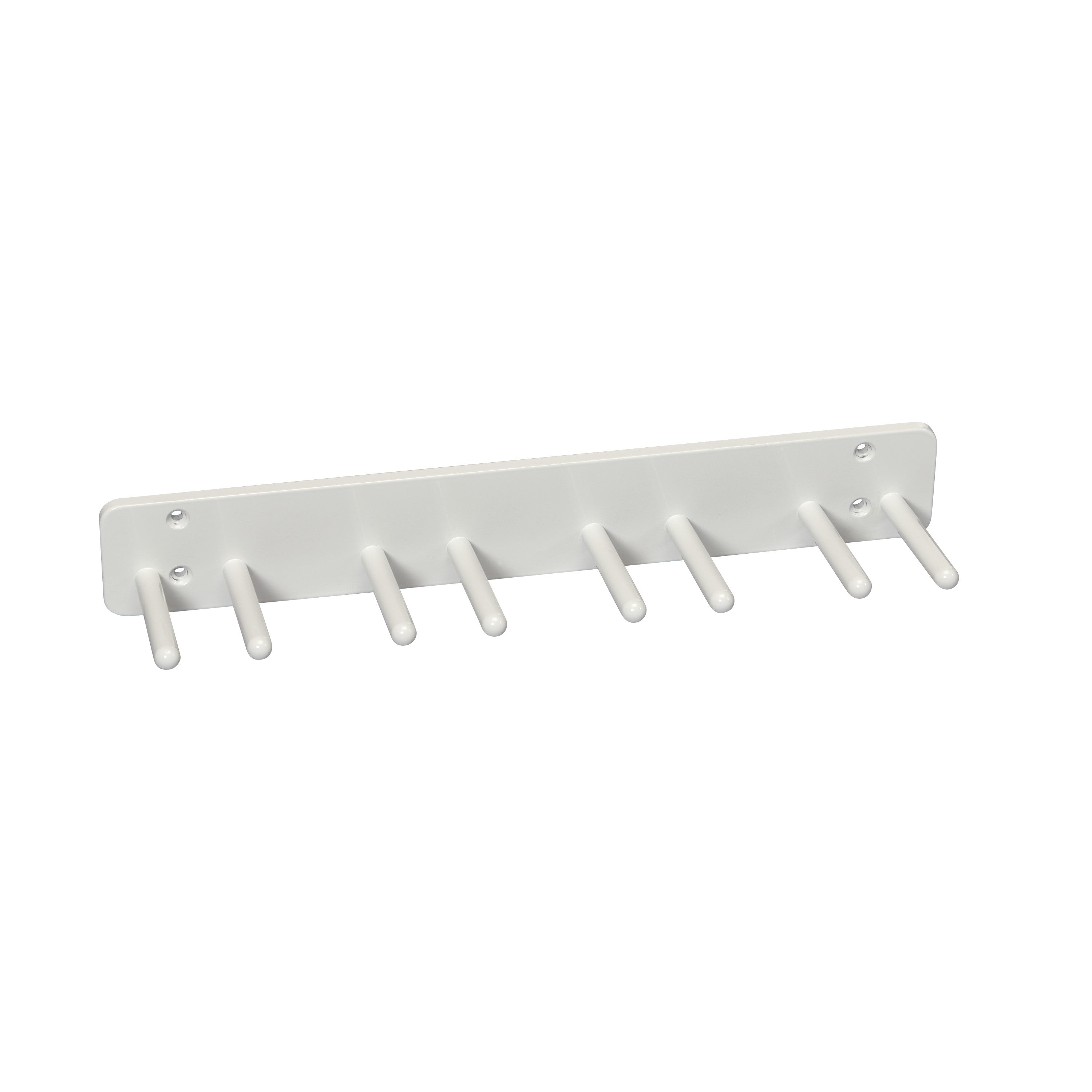 AliMed Wall Apron Rack with seven evenly spaced white hooks mounted on a rectangular backplate, designed for hanging aprons.