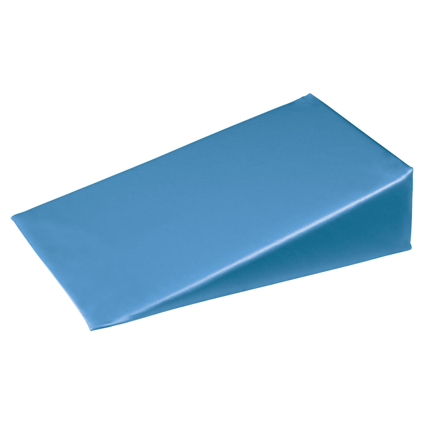 AliMed Vinyl-Covered 20 Degree Small Wedge Positioner, blue, used for positioning patients comfortably on flat surfaces.