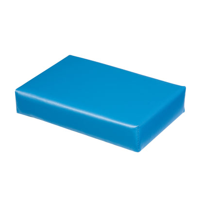 AliMed Vinyl-Covered Small Rectangle Positioner in blue, featuring a simple rectangular cushion design for support and positioning.