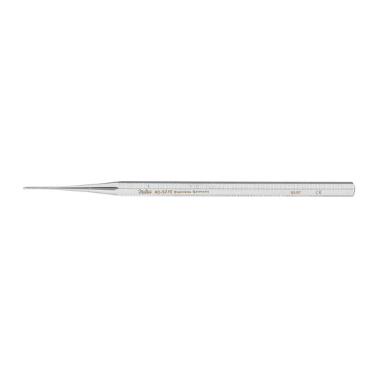 Miltex Single-Ended Curette Excavator, a stainless steel dental tool with a precise curved tip and a textured handle for grip.