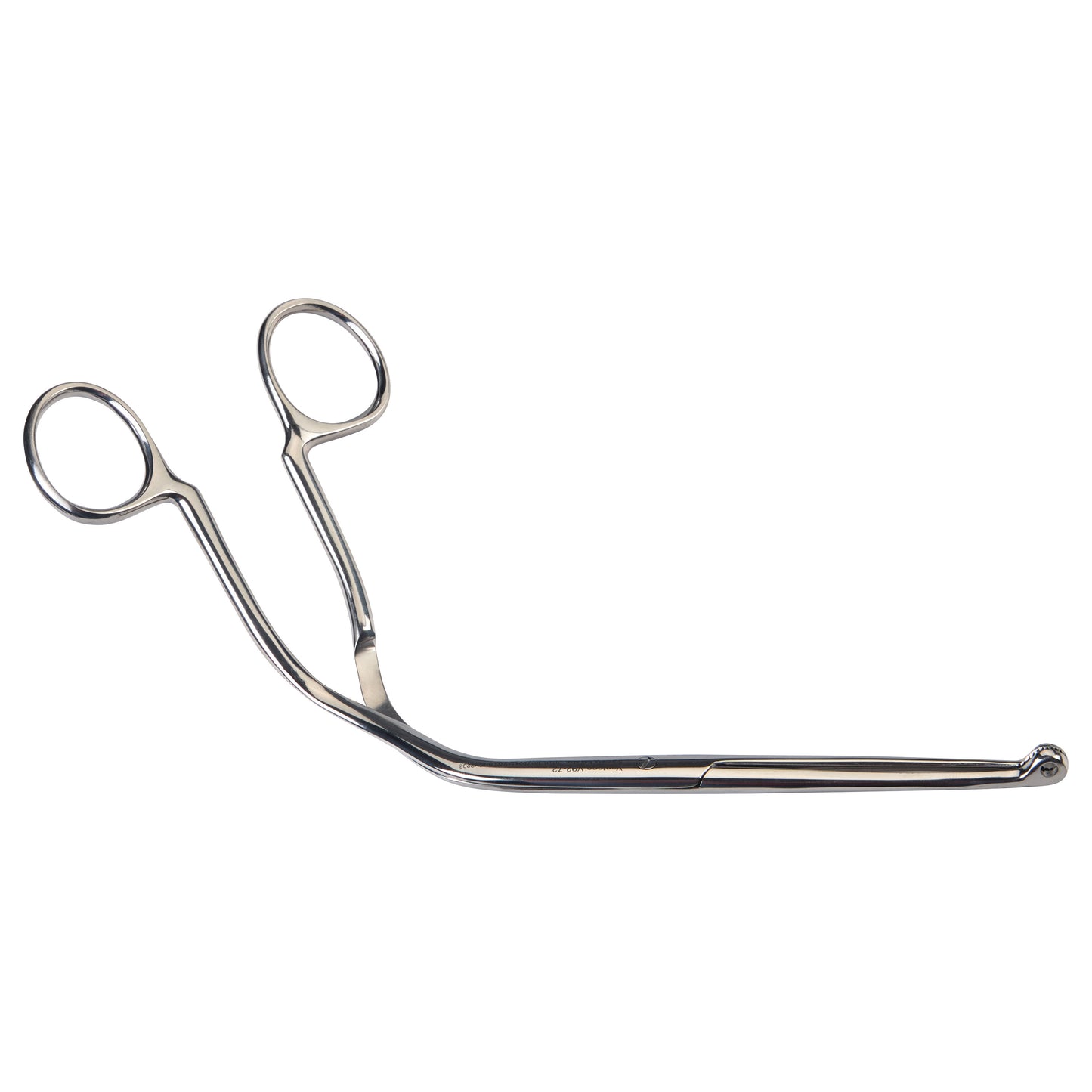 The Miltex Vantage Magill Endotracheal Catheter Introducing Forceps is a curved, silver medical tool with looped handles and a rounded tip.