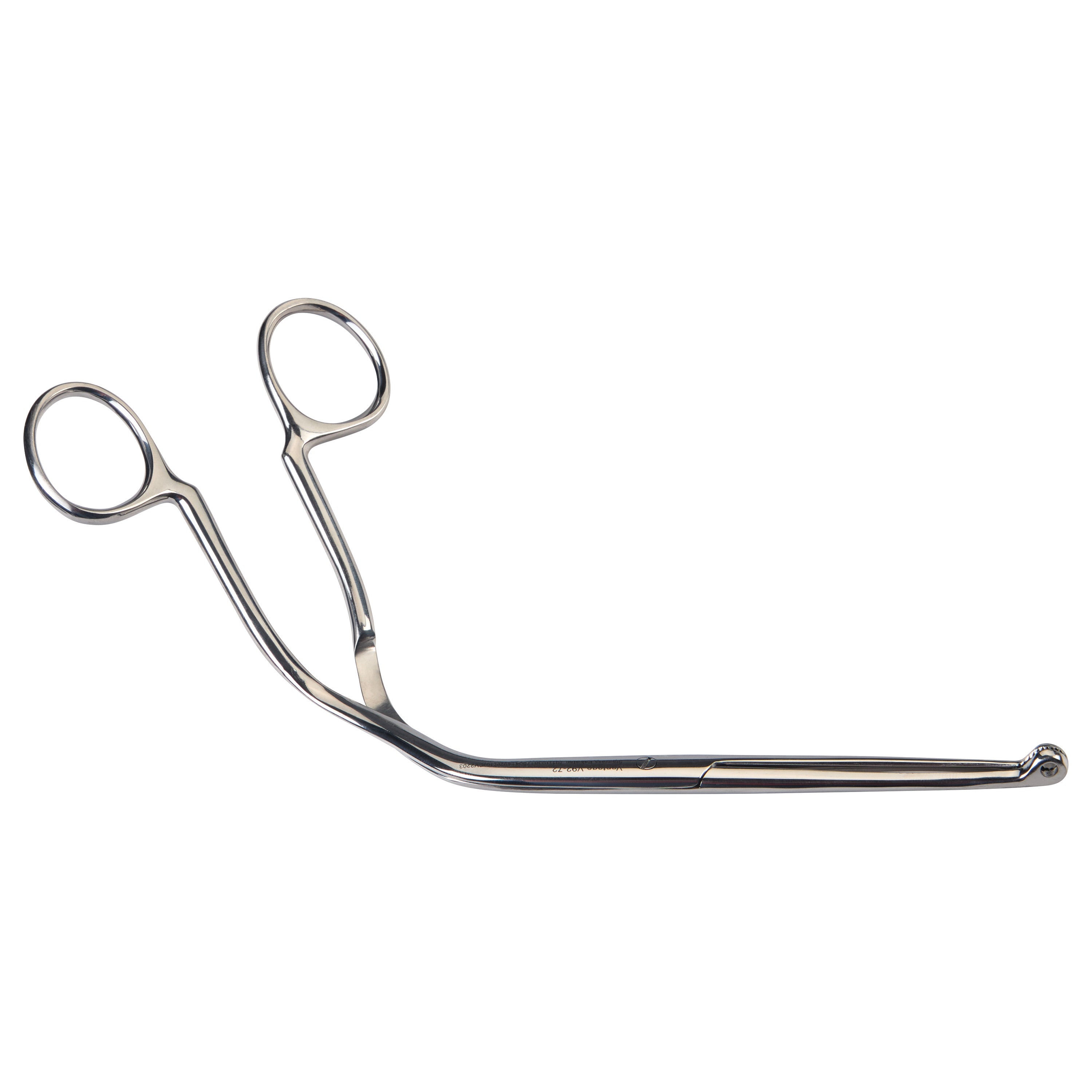 The Miltex Vantage Magill Endotracheal Catheter Introducing Forceps is a curved, silver medical tool with looped handles and a rounded tip.