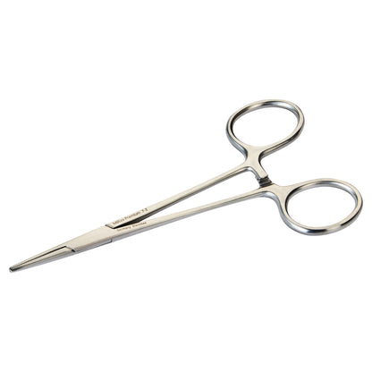 Miltex Halsted Mosquito Forceps made of stainless steel with slim, serrated tips and finger ring handles on a white background.