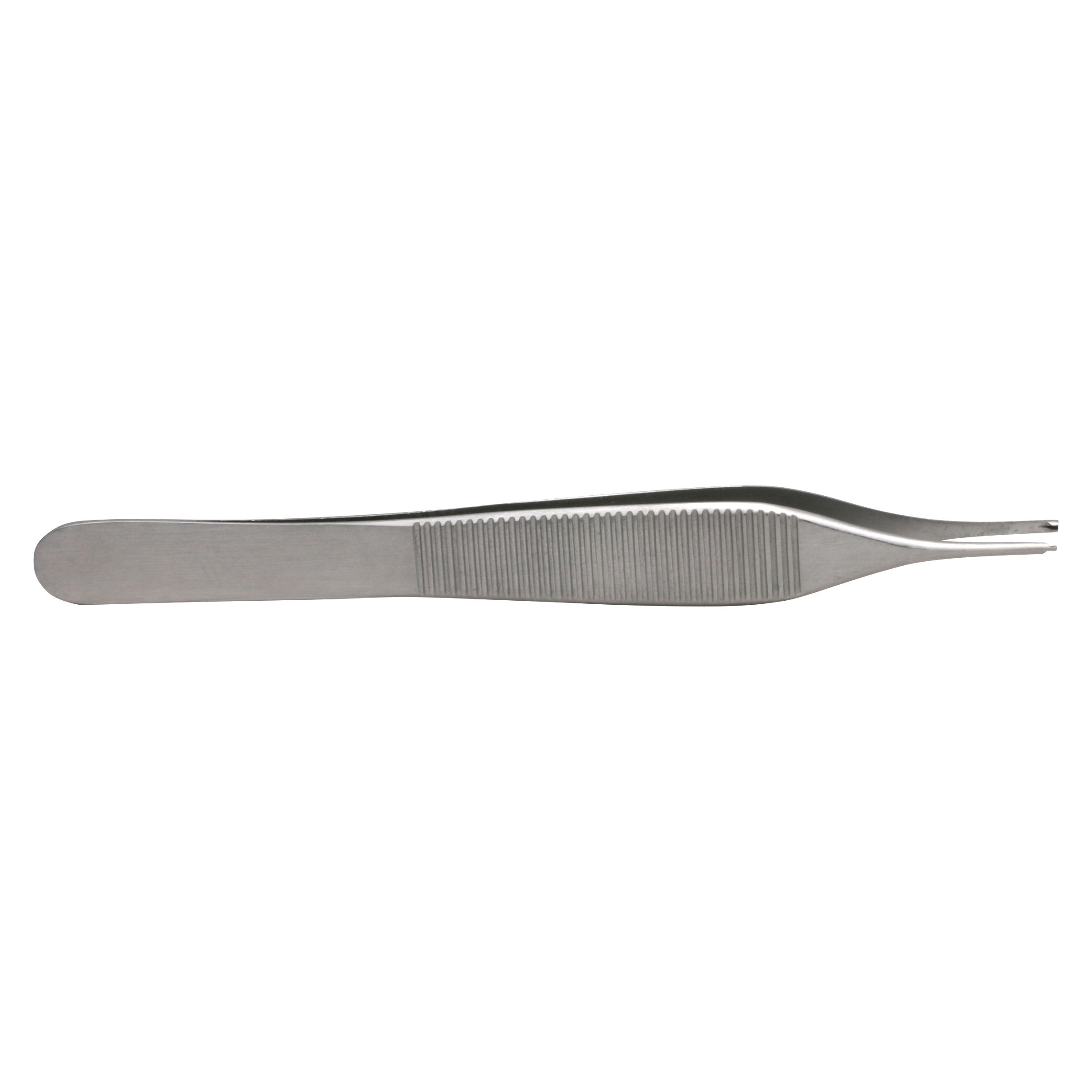 Adson Tissue Forceps with a ribbed handle and narrow tips, designed for precision during surgical and medical procedures.