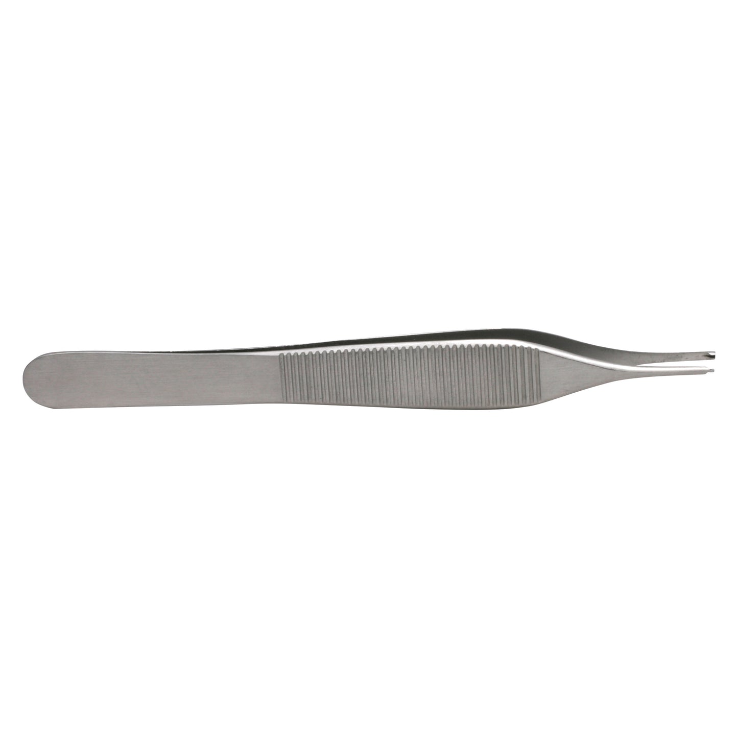 Adson Tissue Forceps with a ribbed handle and narrow tips, designed for precision during surgical and medical procedures.