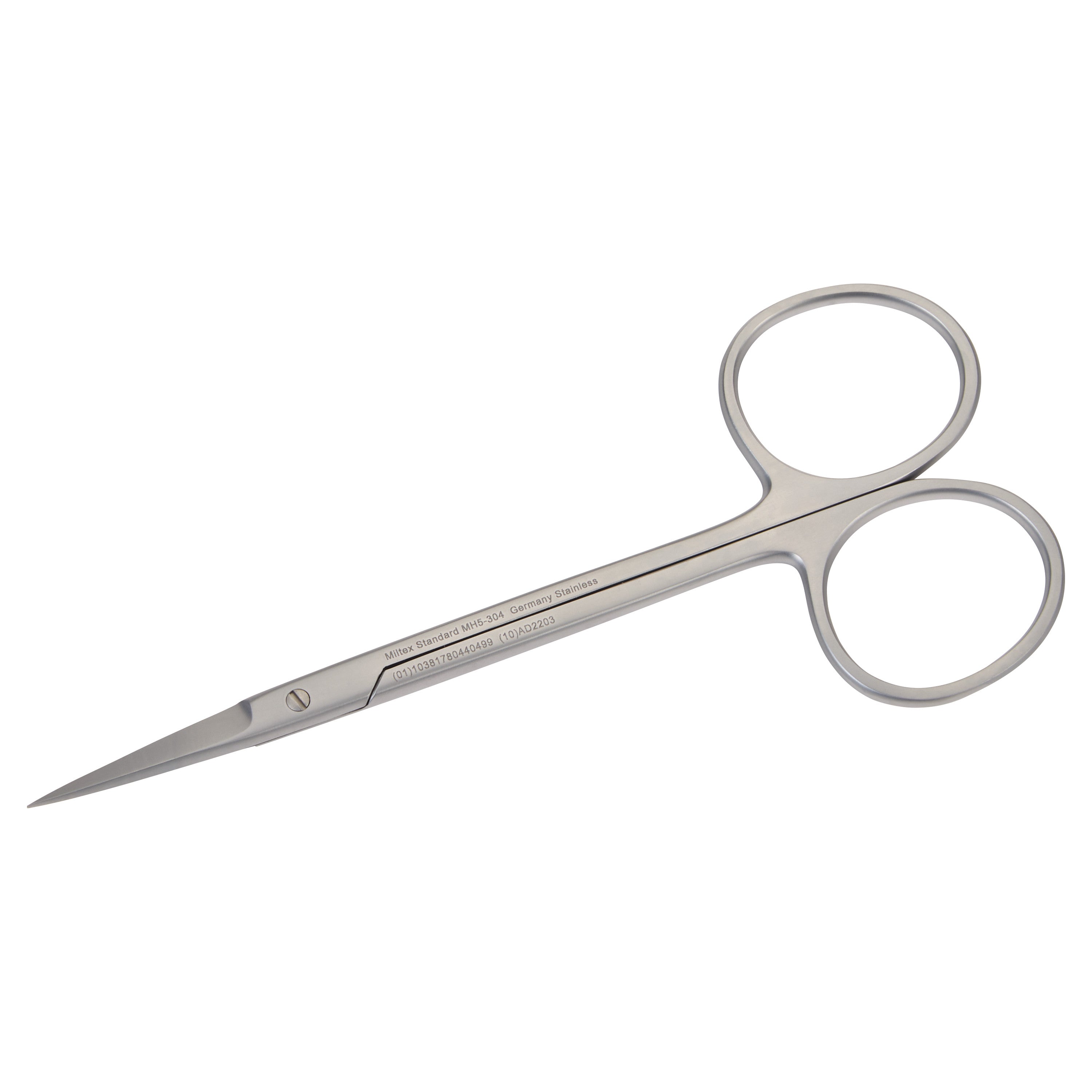 Miltex MeisterHand Iris Scissors with slender, pointed blades designed for precision cutting in surgical procedures.