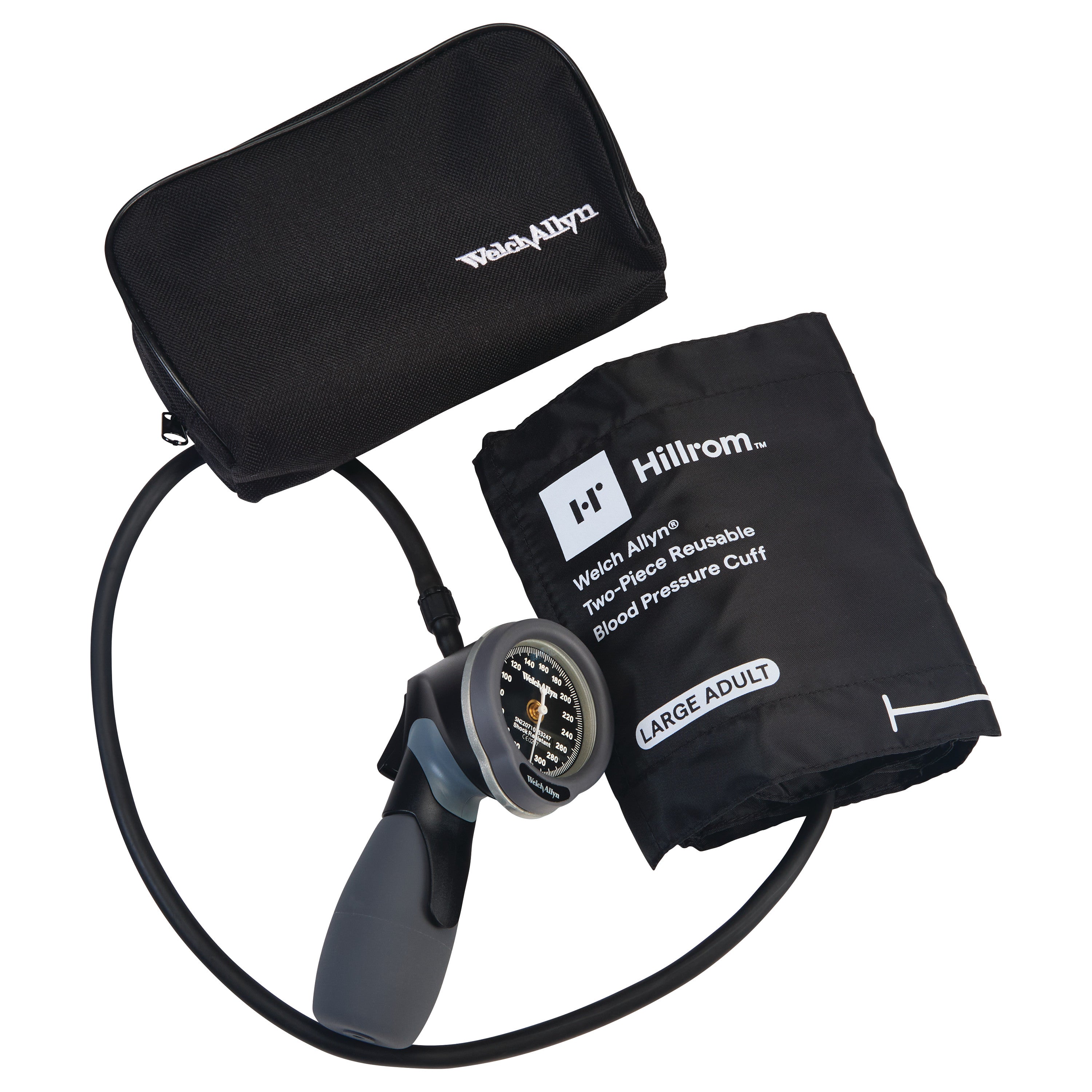 Welch Allyn DuraShock DS66 Trigger Aneroid, a two-piece blood pressure cuff for adults, includes a storage case.