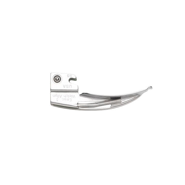Welch Allyn English MacIntosh Laryngoscope Blade, a curved stainless steel tool used for intubation, shown in detail.