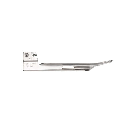 The Welch Allyn Standard Miller Laryngoscope Blade is a metal medical instrument with a slightly curved blade and a flat base.