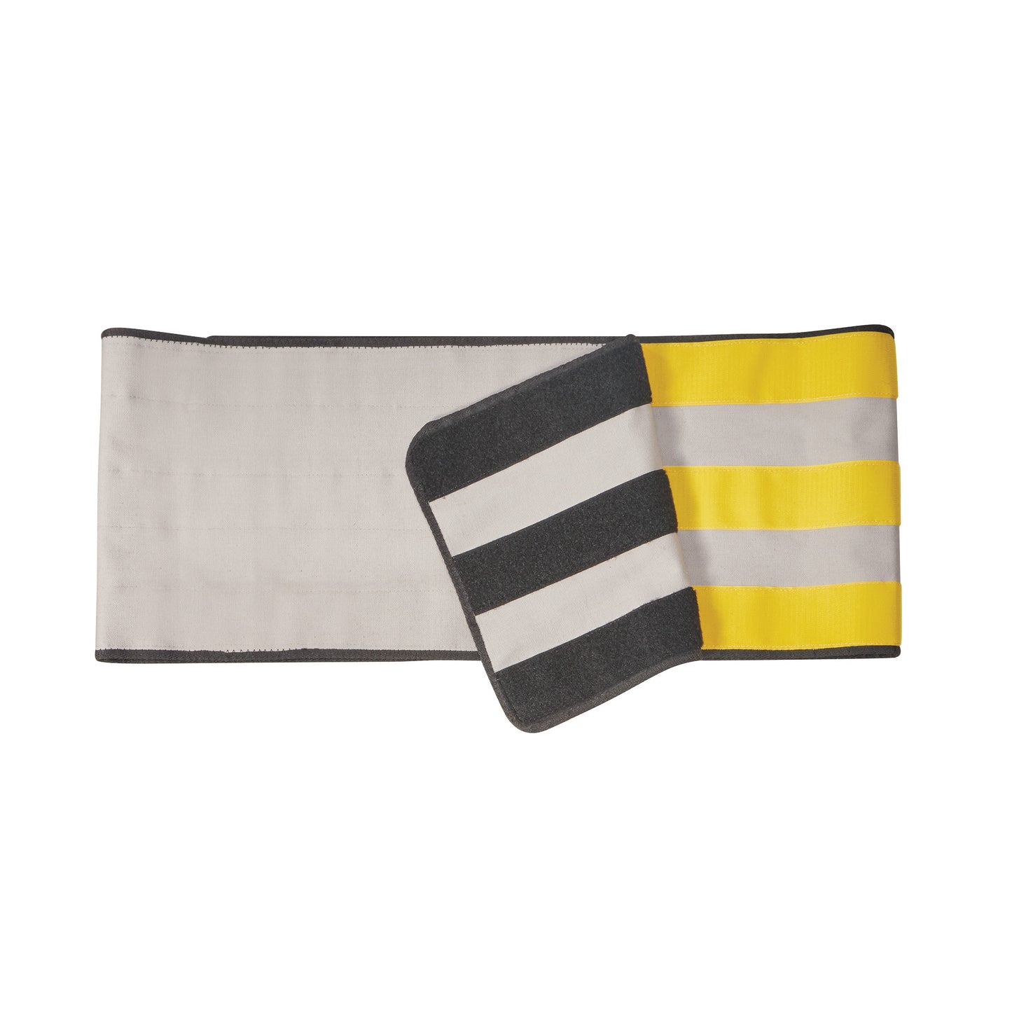 AliMed Radiolucent Abdominal Immobilizer with One Closure featuring a gray and yellow band with hook and loop fastening.