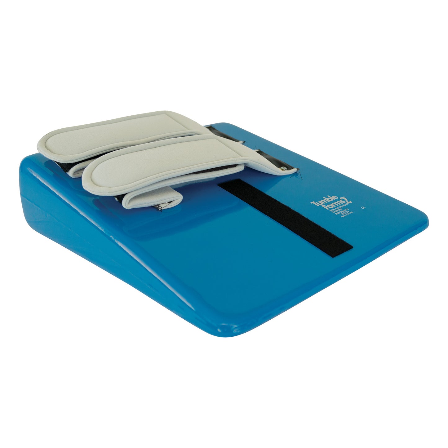 Tumble Forms2 12-1/2 Degree Deluxe Strap Wedge in blue with white straps, designed for therapeutic positioning and support.