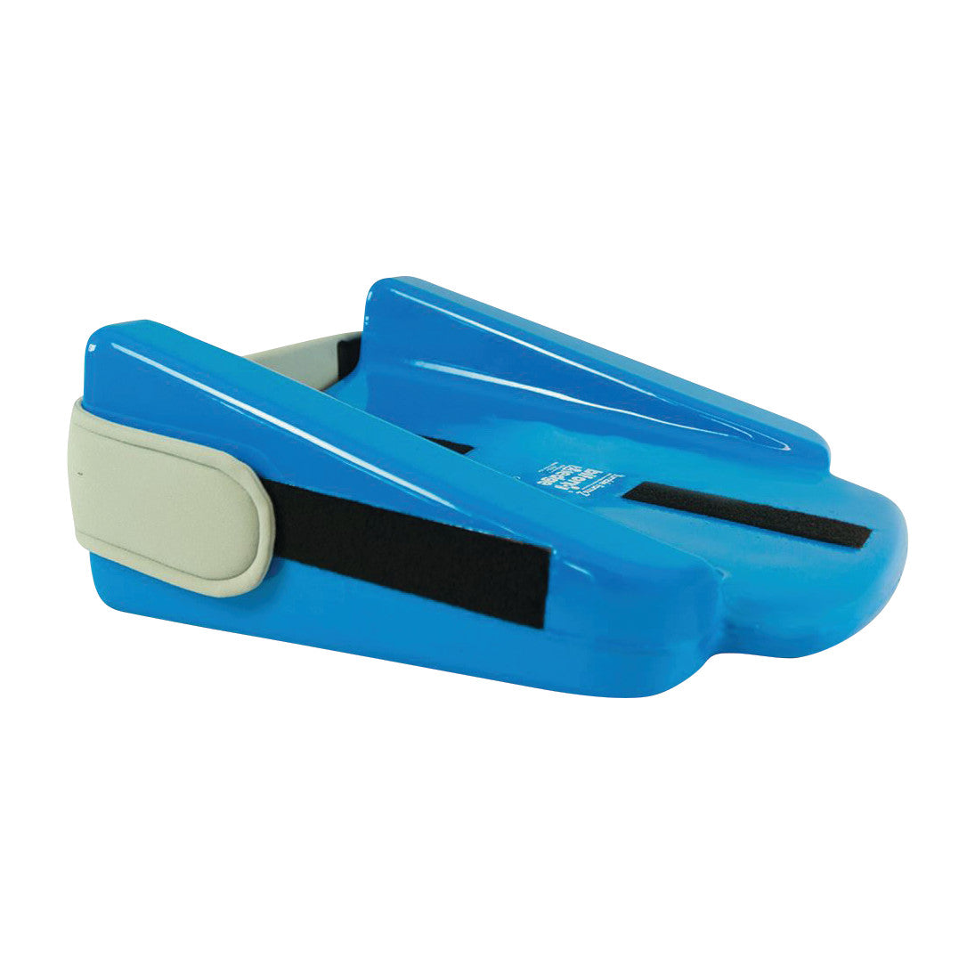 The Tumble Forms2 18"W BiForm Wedge, a blue foam positioning aid, features a black strap and white padding for support and stability.