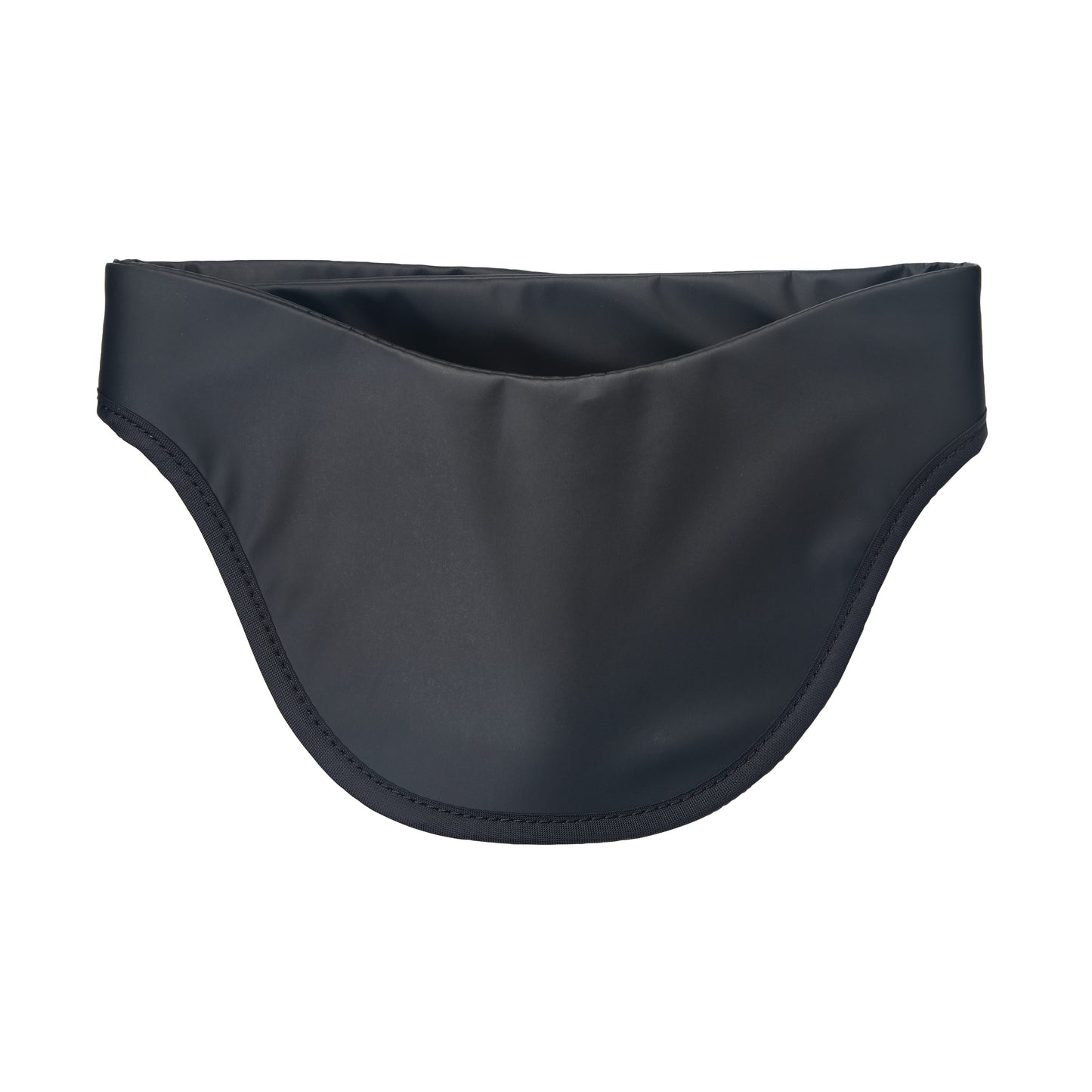 A black AliMed Grab n Go Thyroid Shield designed to protect the thyroid gland, featuring a curved shape and adjustable closure.