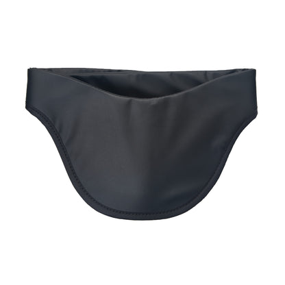 A black AliMed Grab n Go Thyroid Shield designed to protect the thyroid gland, featuring a curved shape and adjustable closure.