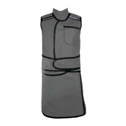 Barrier Technologies UltraFlex Lead-Free Support Vest and Skirt in gray with black trim, featuring a pocket and front closure.