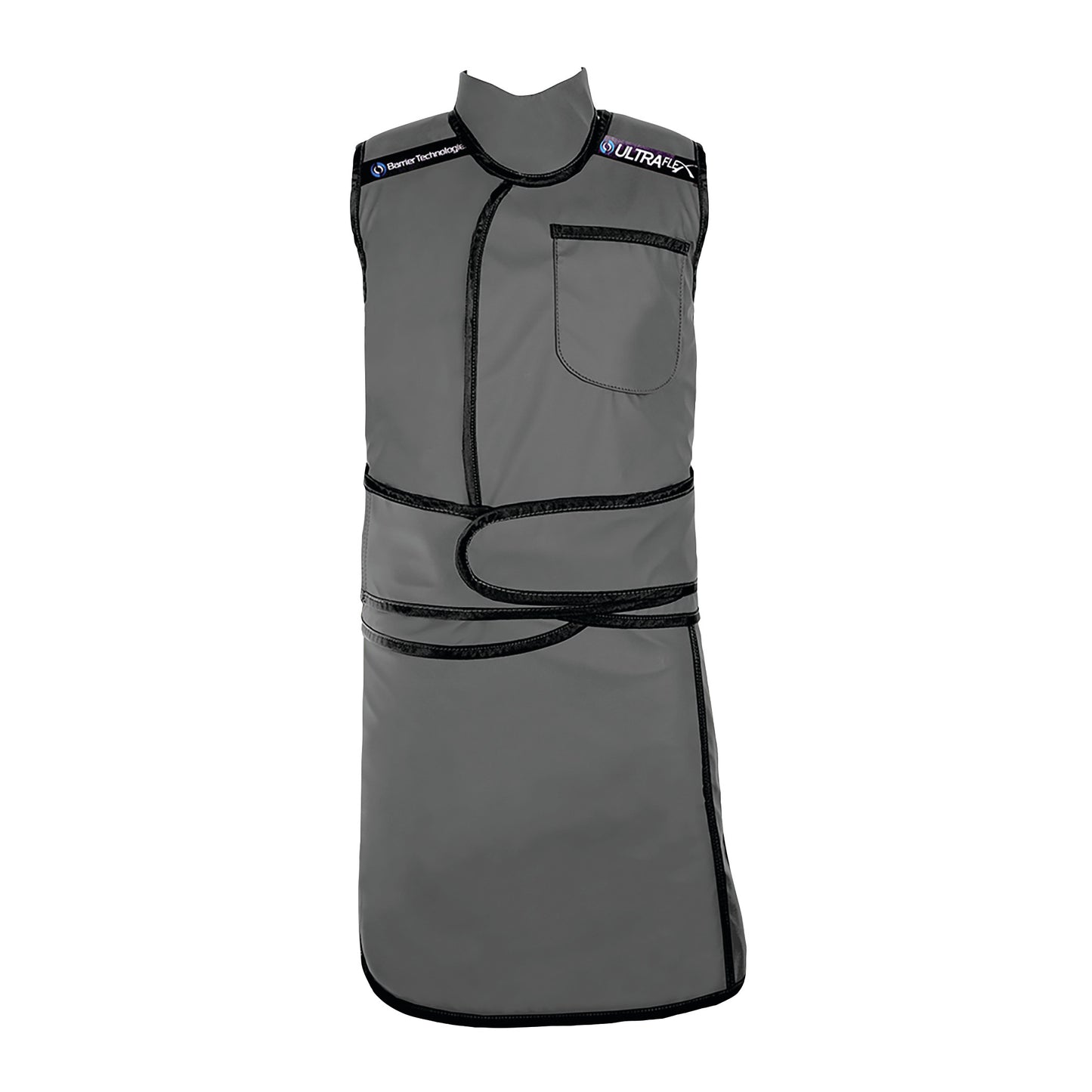 Gray Barrier Technologies UltraFlex Lead-Free Support Vest and Skirt with black trim and a front pocket.