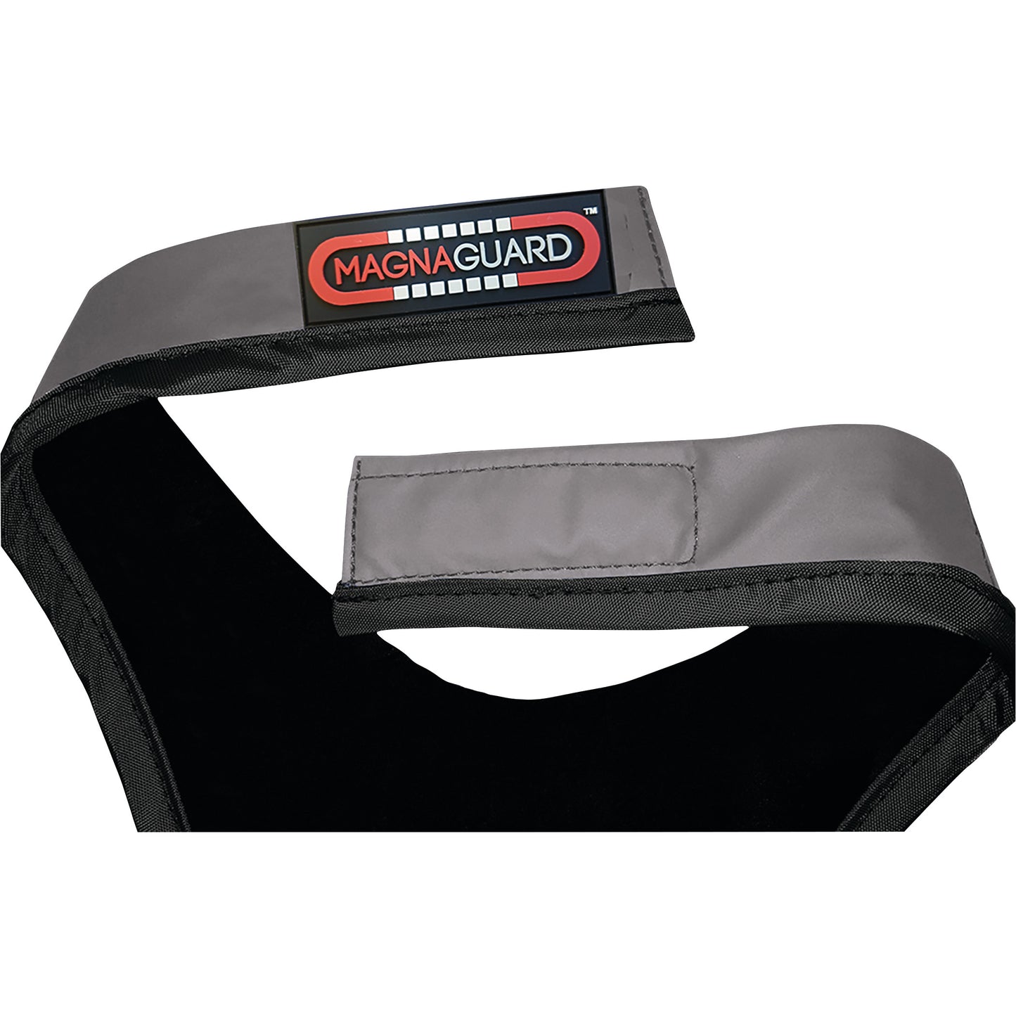 The image features a Barrier Technologies Ready To Go UltraFlex Lead-Free Frontal Apron with gray straps and a "MAGNAGUARD" label.
