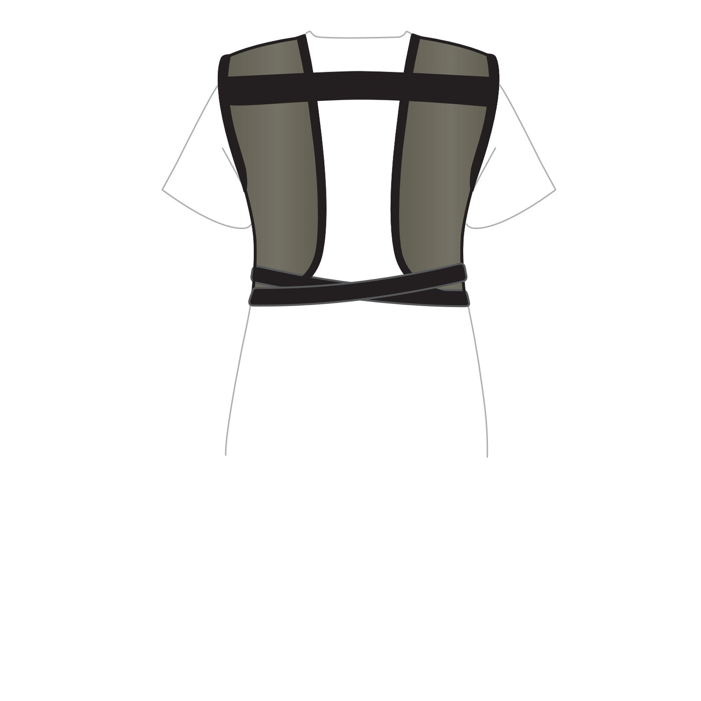 The AliMed Grab n Go Tie Apron, Female is depicted over a shirt featuring wide shoulder straps and wraparound ties.