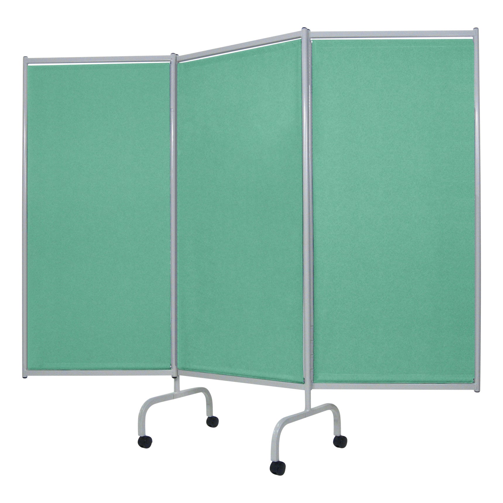 Champion Privess Elite Three-Panel Privacy Screen with a silver frame and green panels, equipped with wheels for mobility.