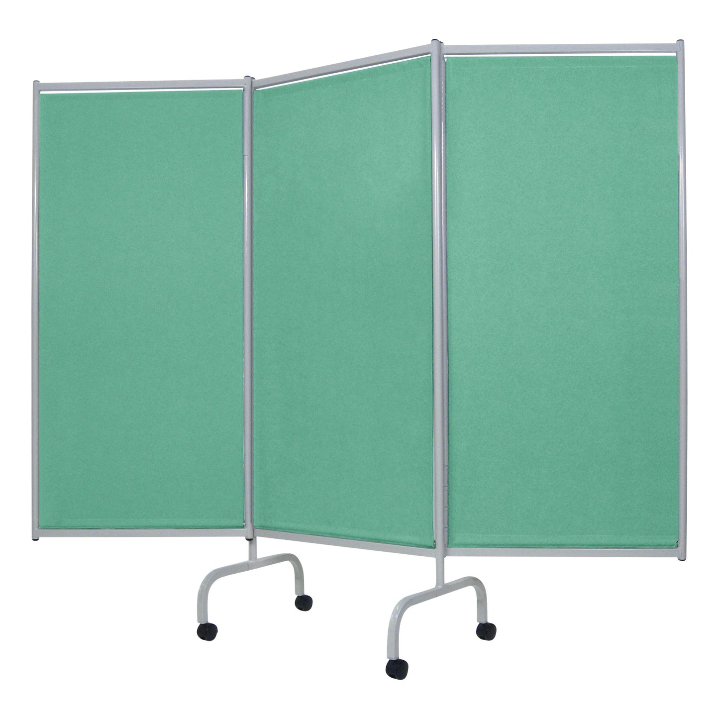 Champion Privess Elite Three-Panel Privacy Screen with a silver frame and green panels, equipped with wheels for mobility.