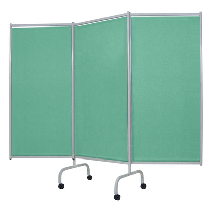 Champion Privess Elite Three-Panel Privacy Screen with a silver frame and green panels, equipped with wheels for mobility.