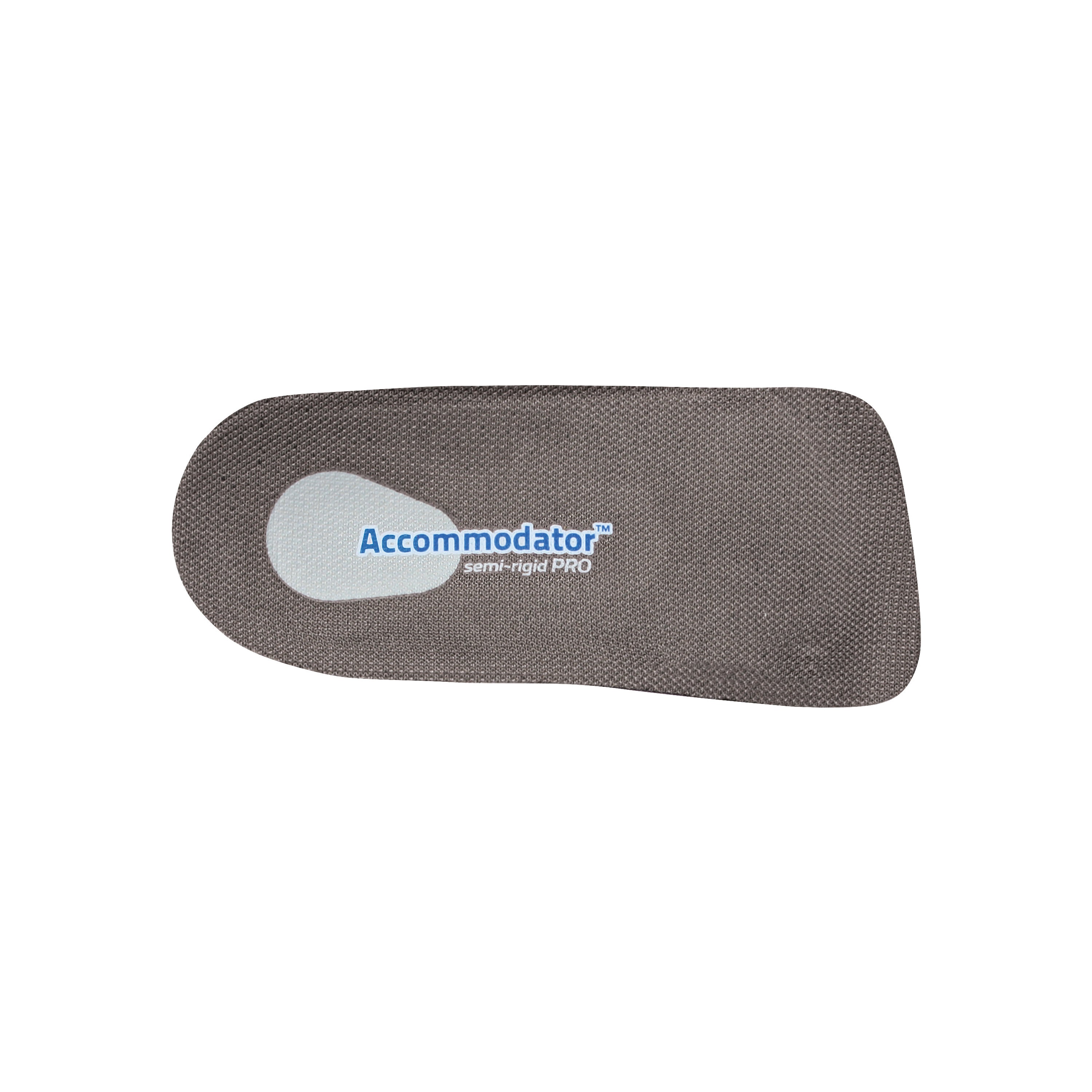 AliMed FREEDOM Accommodator 3/4-Length Semi-Rigid PRO Insole with a gray surface and a light blue logo in the center.