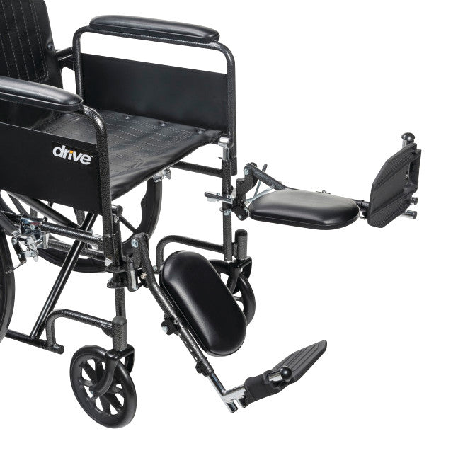 Drive Medical Silver Sport Full Reclining Wheelchair with black frame, leg rests extended, and padded armrests.