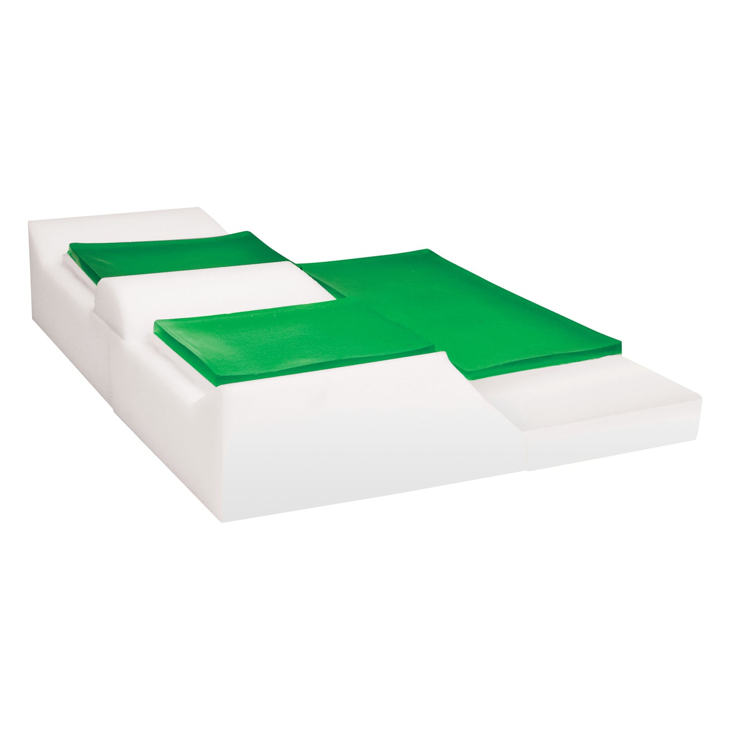 The AliMed Elite Anti-Thrust Gel Wheelchair Cushion features a white base with green gel sections for enhanced positioning and comfort.