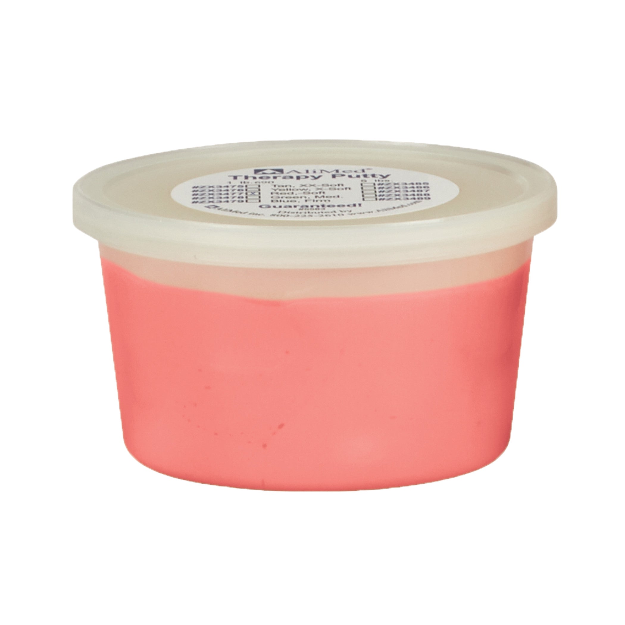 A container of AliMed Color-Coded Therapy Putty, pink, with a clear lid showing product details on top.