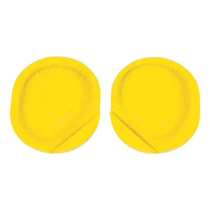 Two yellow Neonatal Noise Guard earplugs with a slightly oval shape, designed for infants.