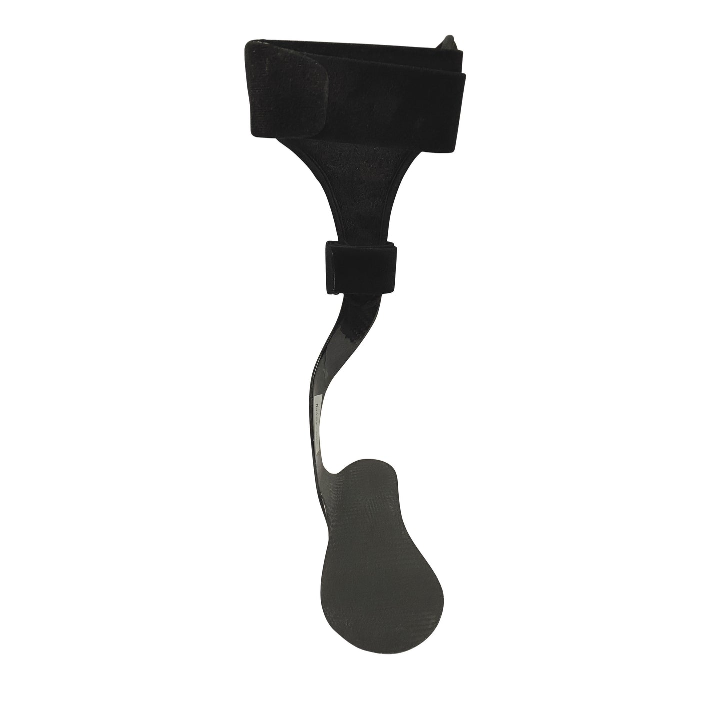 The AliMed Carbon Fiber Posterior Lateral Strut is a black orthopedic brace designed to support the foot and ankle.
