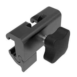 The Kyra BladeLok Clamp for E.U. Side Rail is a black, adjustable clamp with a large knob for securing medical equipment to rails.