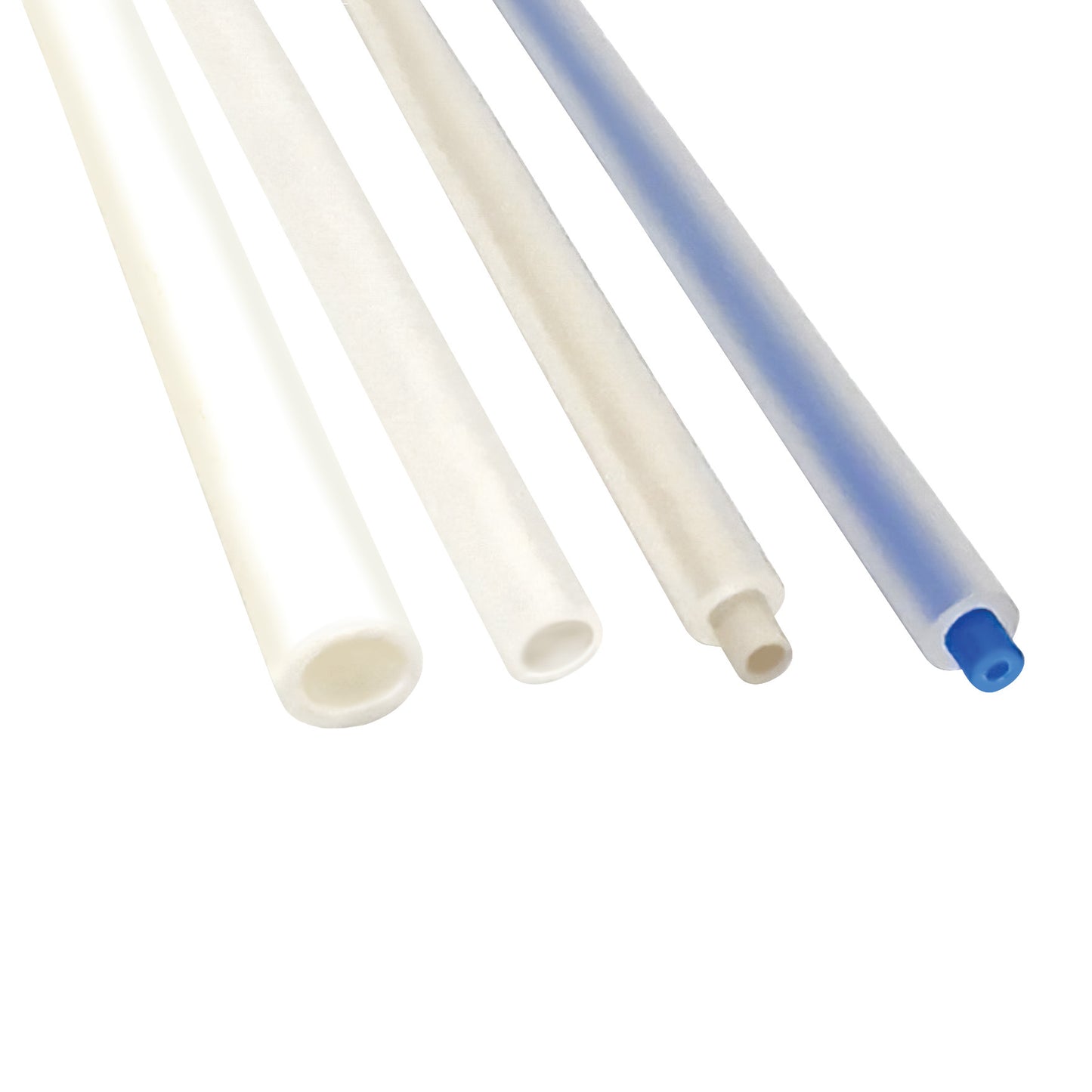 Four TheraSIP TheraSTRAW tubes in varying sizes and colors, including white, off-white, and blue, are shown on a plain background.